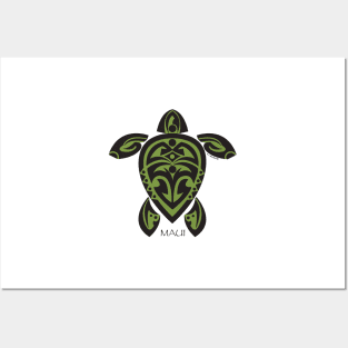 Black & Green Tribal Turtle Tattoo / Maui Posters and Art